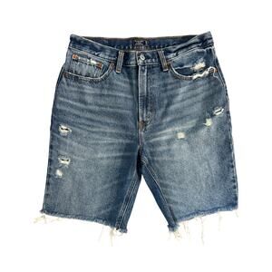 Abercrombie High Rise Denim Dad Shorts Distressed Size 10